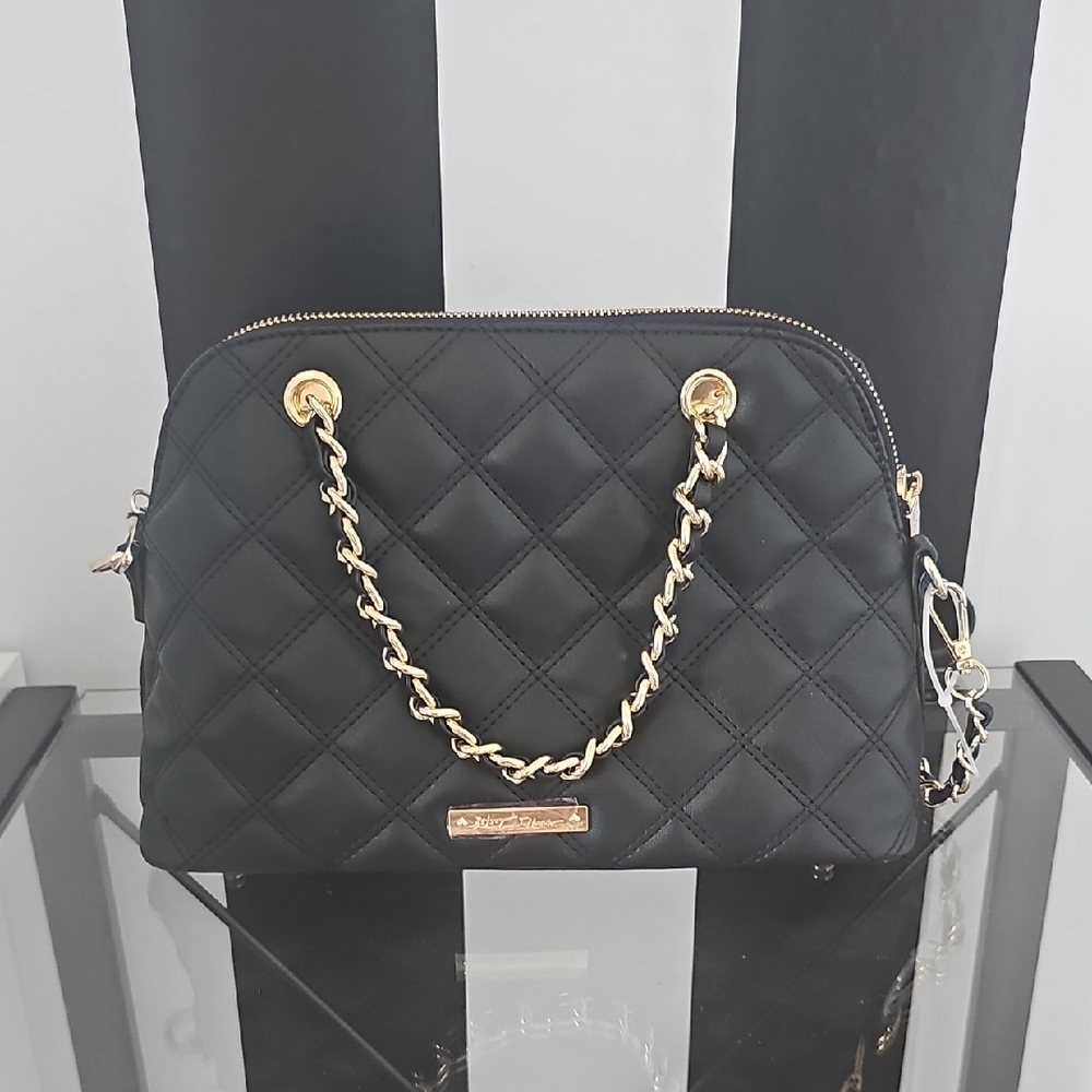 Betsey Johnson Elegant Black Quilted Handbag with Gold Chain - Picture 4 of 5